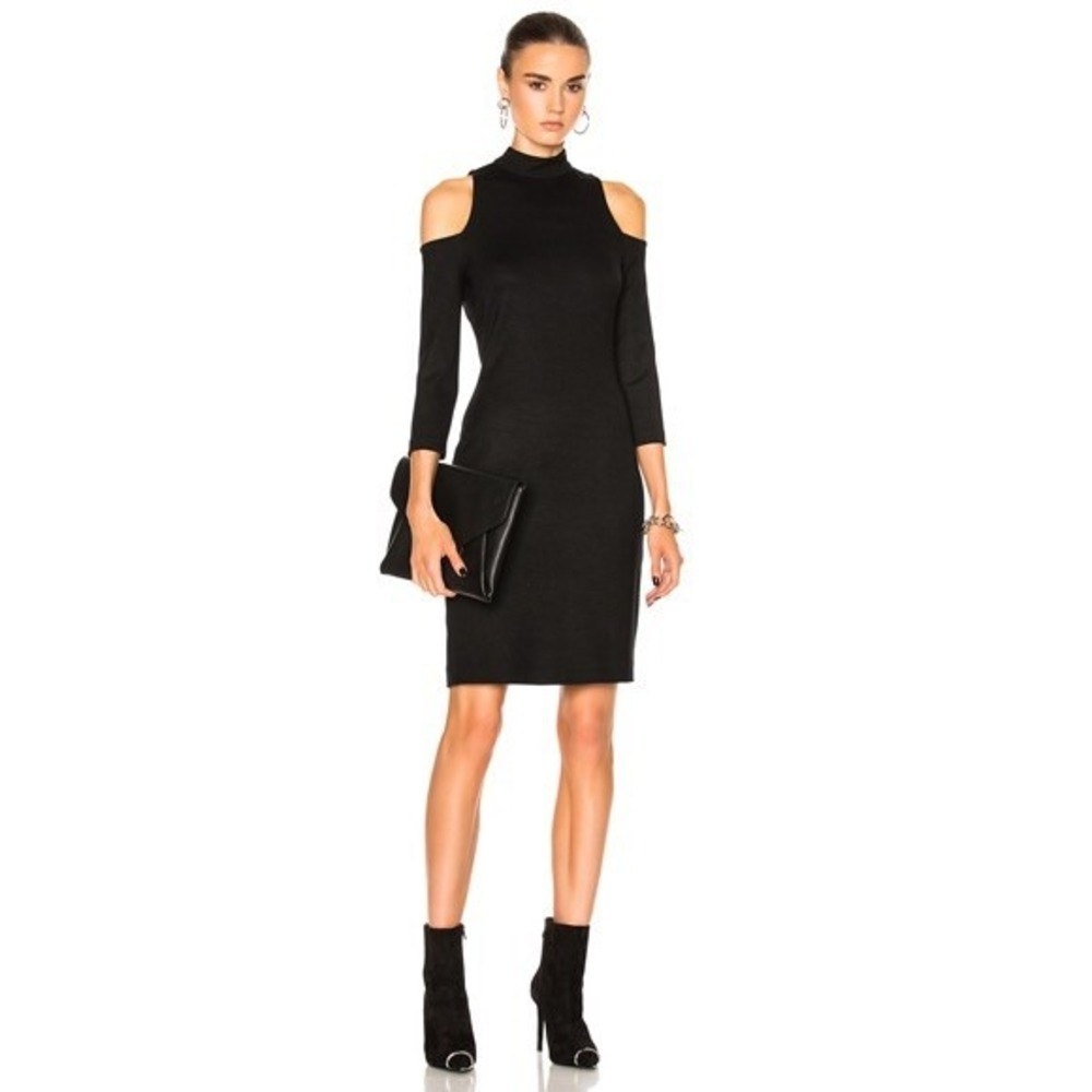 L'AGENCE Womens Turtleneck Dress Size XS Black Nico Cold Shoulder Stretch NEW - Picture 3 of 9